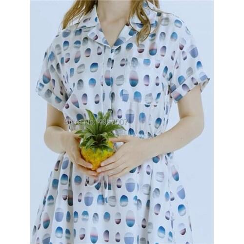 High-end Silk 100% Dots Printed Short Sleeves Short Mini Dress With Wasit Ties - Elfbop New Fashion Dress