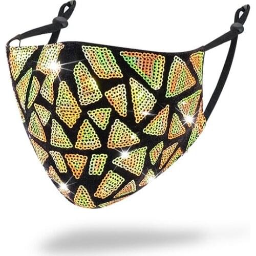 New Women Fashion Bling Shiny sequined Party Mask Reusable Cotton mouth cover Face Bandana Decor Jewelry Cosplay accessory gift