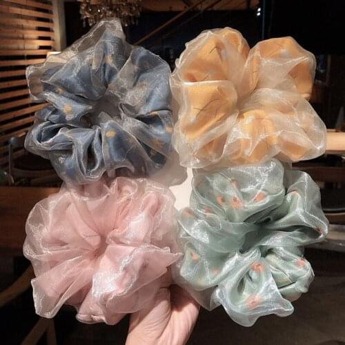 Korean Organza Tie Ponytail Holder Hair Rope for Women Fashion Printing Elastic Hair Bands Girls Head Rope Scrunchie Headdress