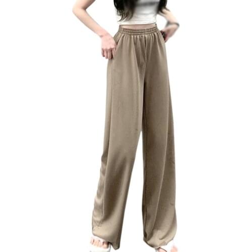 Female Korean Style High Waist Pants Loose Drape Wide Legs Lce Silk Mopping Straight Trousers