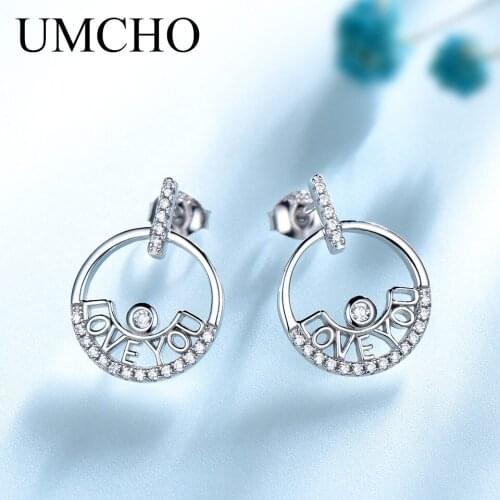 UMCHO Real 925 Sterling Silver Earrings For Women LOVE YOU Letter Silver Korean Drop Earrings Girls Trend Fashion Party Jewelry