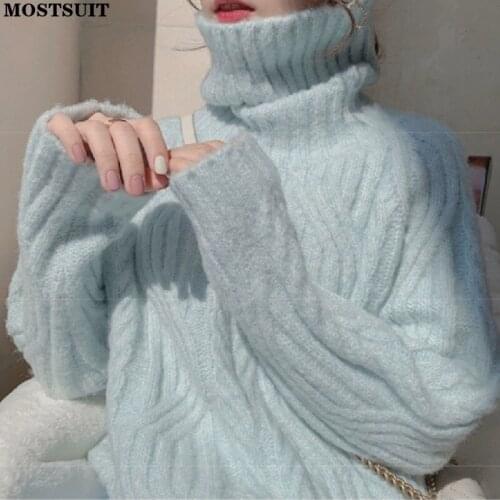 Blue Turtleneck Woman Sweaters Autumn Winter 2021 Fashion Pullovers Raglan Sleeve Knitted Tops Pink White Casual Jumper