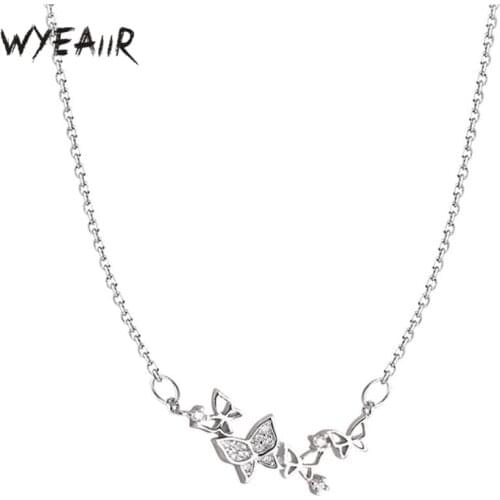 WYEAIIR Delicate Butterfly Creative Openwork Romantic Sweet 925 Sterling Silver Female Necklace