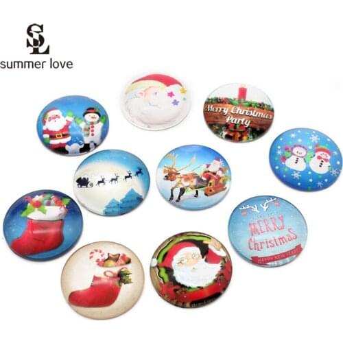 10Pcs Mixed Big Christmas Glass Cabochon Santa Claus Snowman Cameo Pendant Settings For Making DIY Jewelry Findings 25mm