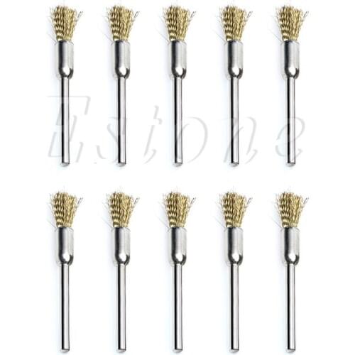 10pc Mini Wire Brush Brushes 3mm x 5mm Brass Cup Wheel for Grinder or Drill 19QB