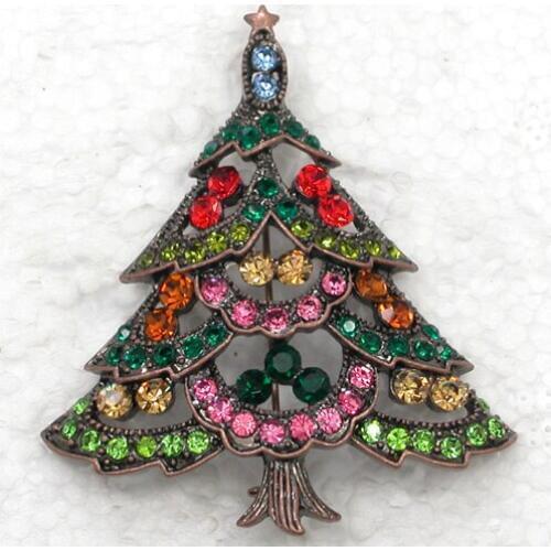 12pcs/lot Wholesale Fashion Brooch Rhinestone Christmas tree Pin brooches Christmas Gift C101666
