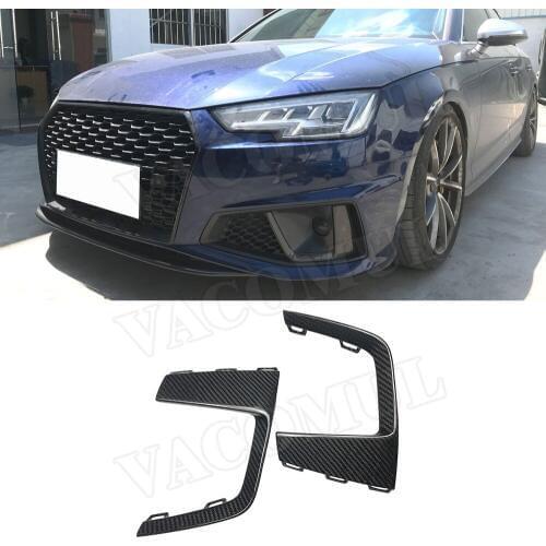 2 PCS/Set Dry Carbon Fiber Front Fog Lamp Frame Canards Trims Covers For Audi A4 S4 2019 Car Styling