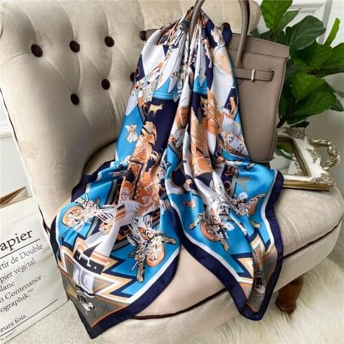 2021 Soft Vintage Printed Silk Shawl Satin Square Scarf For Women Hair Band Foulard Hijab Neckerchief Female Head Wraps Bandana