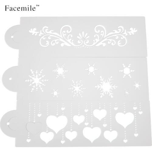 3pcs/set Heart snowflake flower Cake Stencil Side Cake Top Stencil Decorating Stencils Fondant Mold Cake Decorating Tools ZH029
