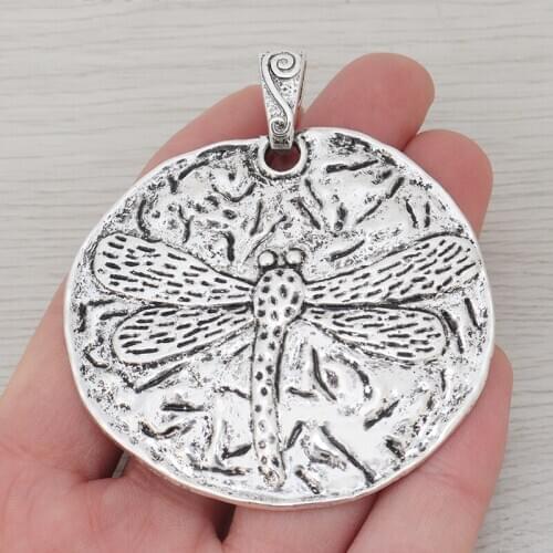 3 x Large Round Hammered Dragonfly Charms Pendants for Necklace Jewelry Making Findings 63x58mm
