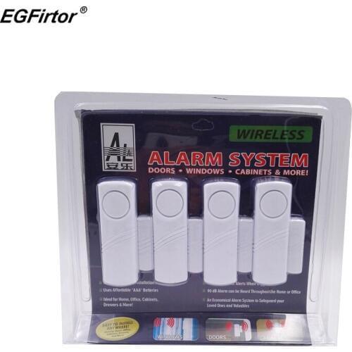 4Pcs Battery Door Alarm Sensor Stand Alone Magnetic Contact Sensor 90Db Sounder Wireless Home Security Alarm System
