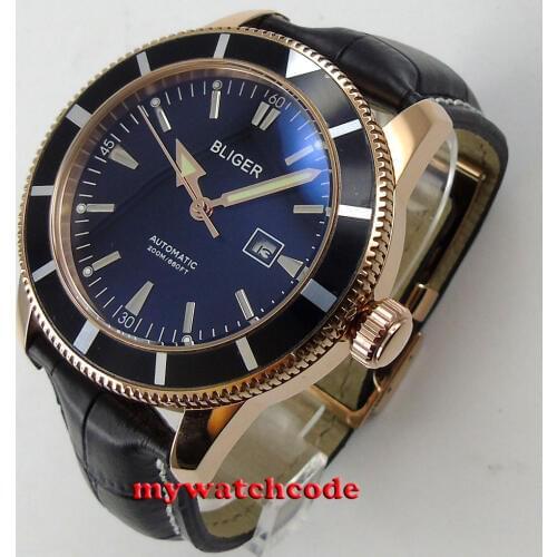 46mm bliger black dial rose golden case black bezel automatic mens watch B116