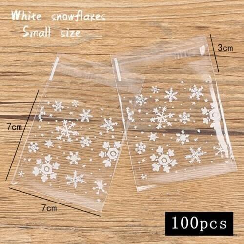 50pcs/lot Cartoon Self Adhesive Plastic Bag Many Snowflake Pattern Candy Cookie Handmade Soap Baked Biscuit Bags Party Favors