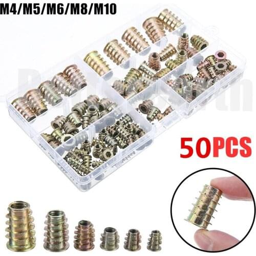 50PCS M4/M5/M6/M8/M10 Insert Nuts Kit Zinc Alloy Hex Drive Head Nut For Wood Insert Nut
