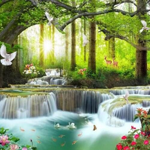 5D DIY Landscape Painting Waterfall Beautiful Scenery Picture Square/Round Diamond Cross Stitch Embroidery Furniture WG3013