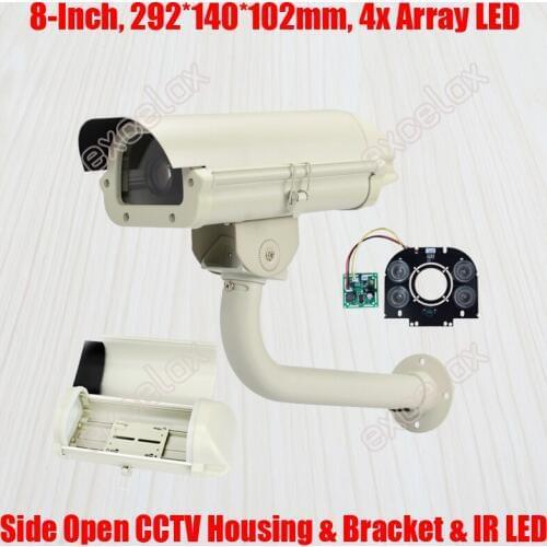 8" CCTV Camera Housing & Bracket & Array LED IR Board 292x140x102mm IP66 Waterproof Outdoor Enclosure for Zoom Box Bullet Camera