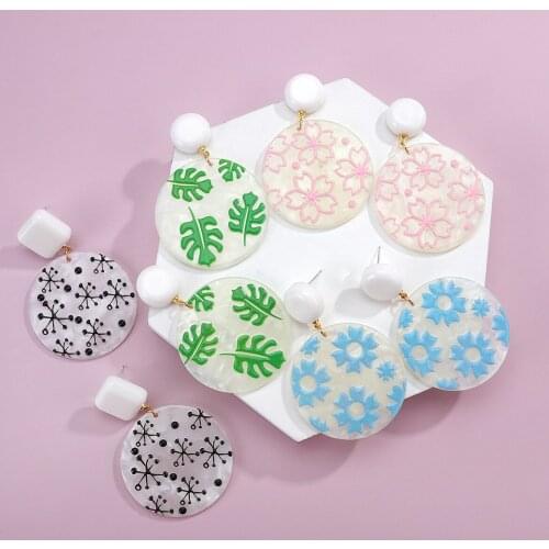 AENSOA Cute Printed Flower Acrylic Drop Earrings Fashion Round Pendant Earrings for Girls Unique Dangle Earrings Trendy Jewelry