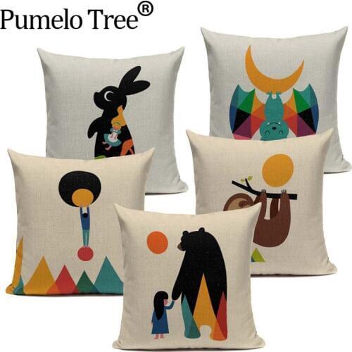 Aniaml Geometric Cushion Cover Alice Throw Pillow Swan Bear Parrot Cotton Linen Decorative for Home Sofa Car Custom Pillow Case