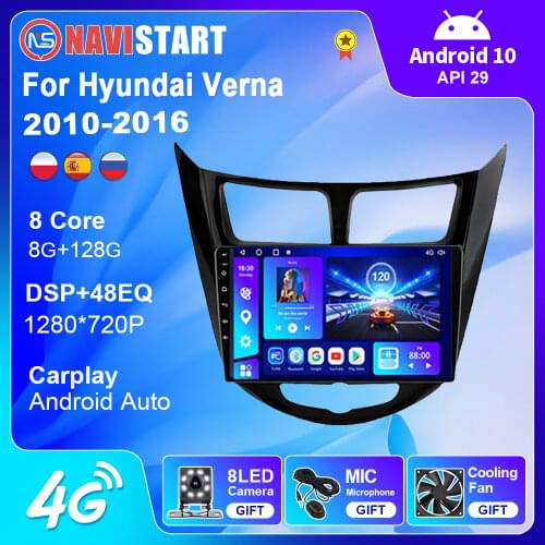 OKNAVI 4G+64G Car Radio Multimedia Player For Hyundai Solaris 2010-2016 Smart Stereo Android 10.0 Navigation Wifi No 2 din DVD