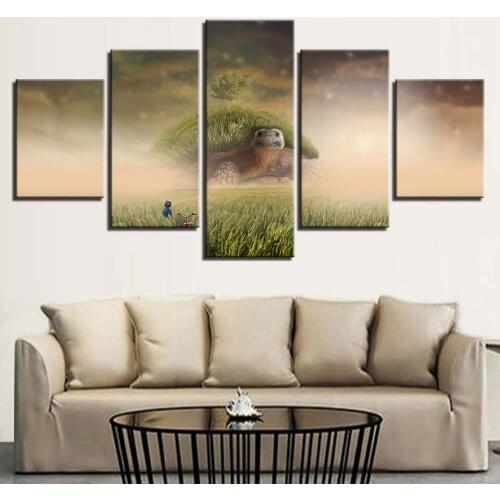 Large tortoise and grassland green 5 pcs Modern Home Wall Decor Canvas Picture Art HD Print Painting On Canvas for Living Room
