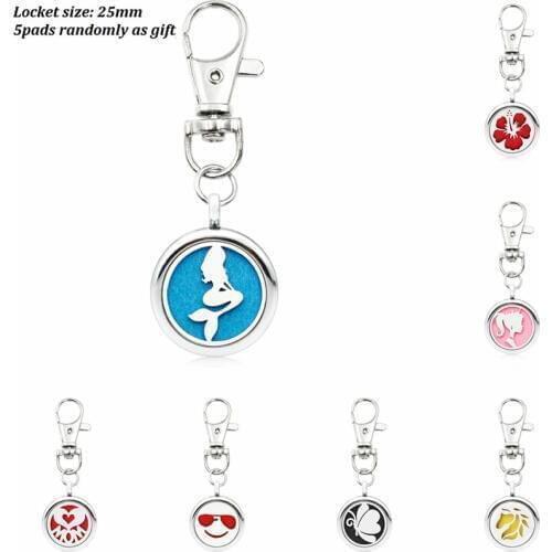 Horse MOM Key Chain essential oil perfume Diffuser locket key ring 25mm locket medallion with Lobster clasp 5Pads fit pet collar
