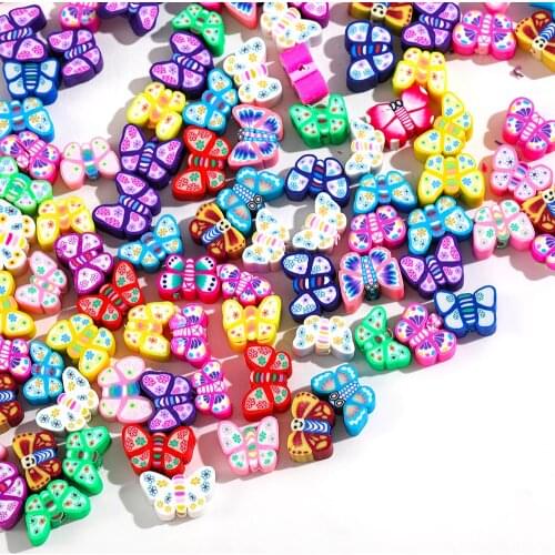 40pcs/Lot Mixed Color Beads Insect Butterfly Shape Polymer Clay Spacer Loose Beads for DIY Making Jewelry Bracelet Accesories