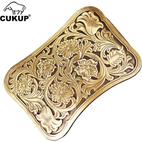 CUKUP Brand Belts Chinese Floral Styles Pattern 100% Solid Gold Brass Belt Buckles New Design 2018 3.8cm Smooth Buckle BRK025