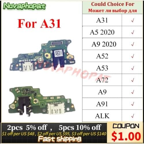 Novaphopat For Oppo A31 A5 A9 2020 A52 A53 A72 A91 A1K R17 A32 USB Dock Charger Charging Port Plug Flex Cable Connect Board