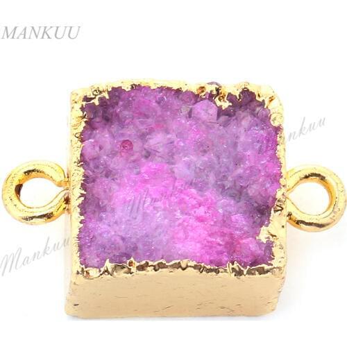 DRF136 Gold Color Necklace Square Pendant Crystal Druzy Connector High Quality Double Bails Jewelry Charm Accessories 12mm