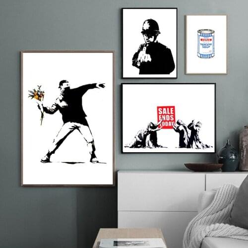 Banksy Graffiti Artwork Posters Girl with Red Balloon Canvas Paintings Black White Abstract Wall Pictures for Nordic Home Decor