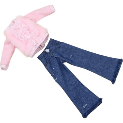 ICY DBS Blyth doll outfit licca body clothes pink lace shirt blue jean