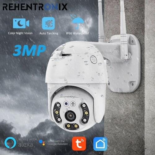 3MP WIFI PTZ Camera TUYA Outdoor Wireless Human Detect Security IP Cam CCTV Surveillance Full Color Night Vision Dome IP Camera