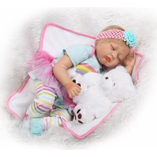 55cm Soft Cotton Body Bebe Reborn Doll Sleeping Baby Girl Kids Playmate Silicone Baby Dolls Children Birthday Gifts Fashion Toy
