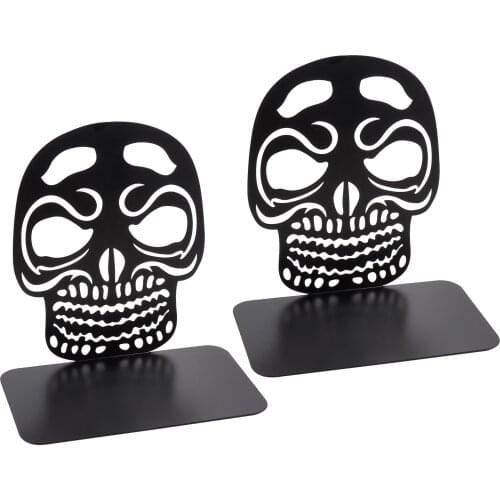Metal Desk Organizer Desktop Office Home Bookends Book Holder Black Skull Head Skeleton Book Ends Storage Decorative Rack