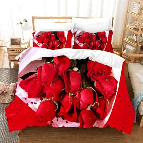 Fashion Bedding Sets 3D Red Rose Flower Duvet Quilt Cover Set Valentines Day Comforter Bed Linen Pillowcase Luxury Home Texitle