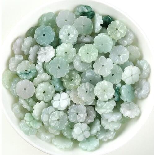 Natural Myanmar jadeite handcarved flower DIY 100% real jade bracelets necklace jade accessories septa scattered beads