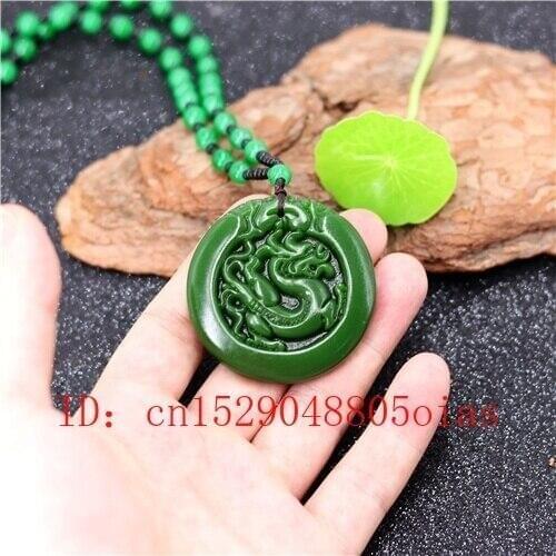Natural Green Chinese Jade Dragon Pendant Beads Necklace Fashion Charm Jewelry Carved Amulet Gifts for Women Men