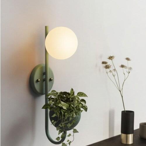 New Designer Retro BedroomGlass Ball Plant LED Wall Lamp Nordic Bedside Restaurant Mirror Wall Lighting Fixtures Free Shipping