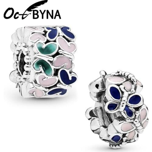 Octbyna Dropshipping Multicolor Butterfly Surround Charm Bead Fits Pandora Bracelet Necklace For Women Girl Making Jewelry Gift