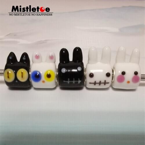 Mistletoe 925 Sterling Silver Murano Glass Cat Rabbit Charm Bead Jewelery