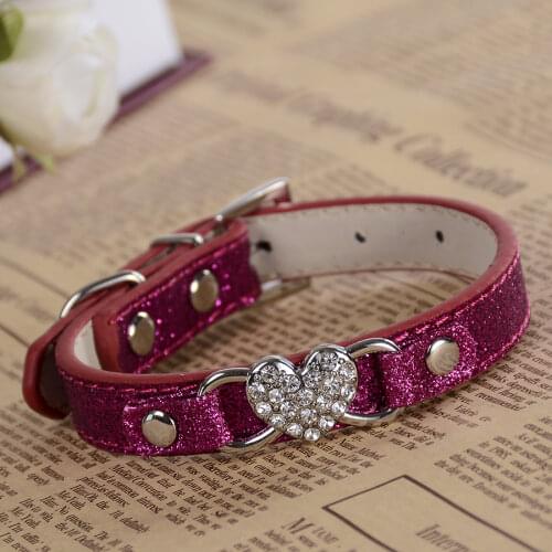 Fashion Glitter Leather Dog Collar Bling Small Pet Products For Dogs Rhinestone Dog Accessories Adjustable Buckle RED PINK