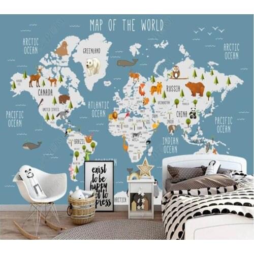Papel de parede Cartoon world map childrens room 3d wallpaper children bedroom wall papers home decor