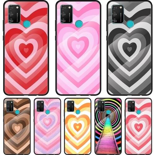 Pink Heart Circle Tempered Glass Cover For Honor 30 20 10 9X 8X Pro Plus Lite Silicone Phone Case Coque
