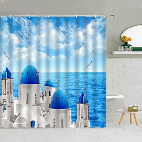 Coastal Scenery Beach Shower Curtains Ocean Tree Summer Shell Polyester Fabric Bathroom Supplies Decor With Hooks Cloth Curtains