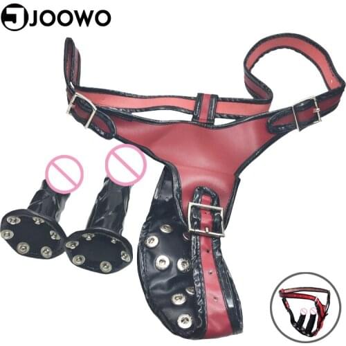 Strapon Penis Anal Vaginal Plug Strap On Dildo Panties Female Genuine Leather Chastity Belt Pants Masturbation Sex Toys
