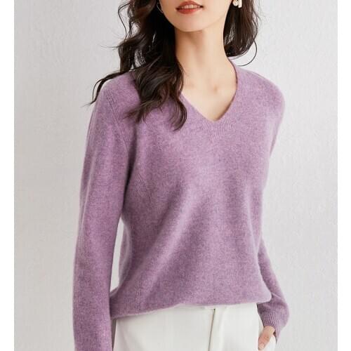 V-neck sweater wool ladies fall/winter short pullover wool sweaters loose thin wool knitted bottoming sweater