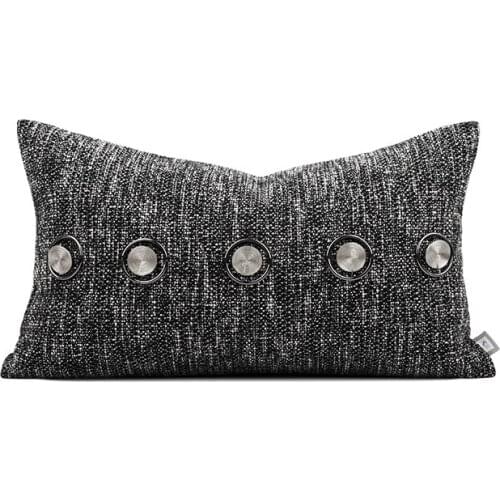 Dark Grey Square Waist Pillow Cover Decorative Cushions Cover For Living Room Metal Circle Design Pillowcase Home Decor 30x50cm