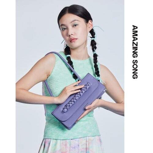 Amazing Song Twist Series Female Baguette Underarm Bag Hasp Split Leather AS Bag Niche OL Lady