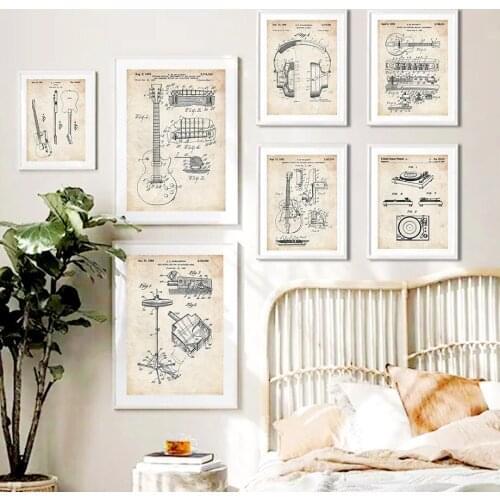 Ukulele Guitar Drum DJ Audio Headset Bass Wall Art Canvas Painting Nordic Posters And Prints Pictures For Living Room Home Decor