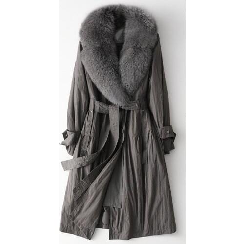 High End Rabbit Fur Inner Bile Fox Hair Collar School Overcomes Winter Fur Thick Warm Gray Coat Womens Long Style Belt Overcome